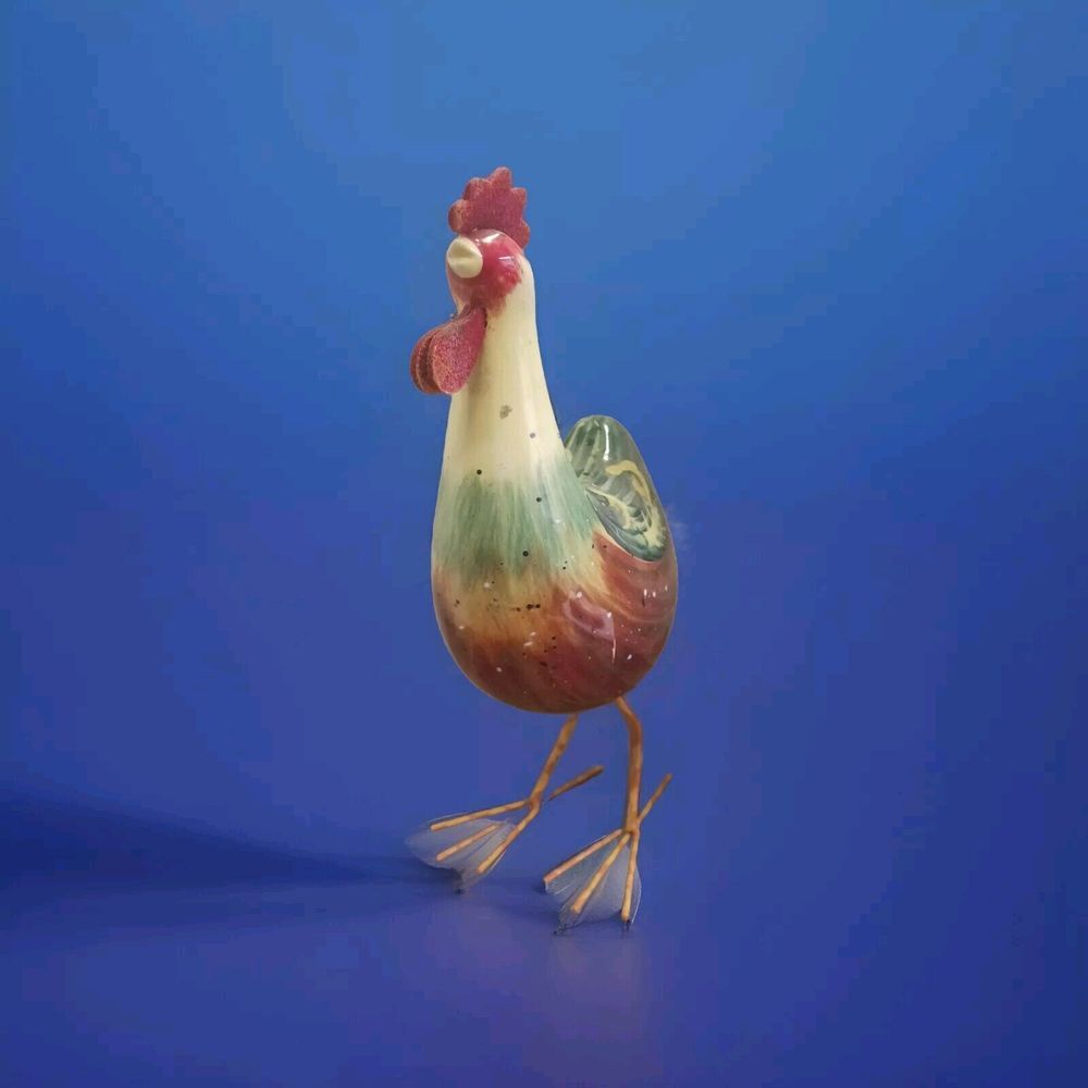 🐓Rocking Rooster Figurine w/Metal Feet Bobble Body Farms Barn‎ Decor 10"